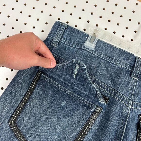 Phat Farm 90s Baggy Jean Shorts - 38 Stitched Flap Pocket Streetwear Blue Skater - Picture 6 of 8